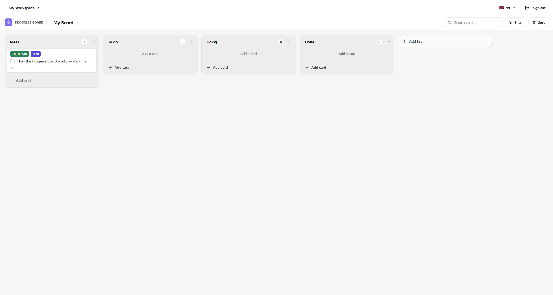 An empty TaskMotion board ready to fill in
